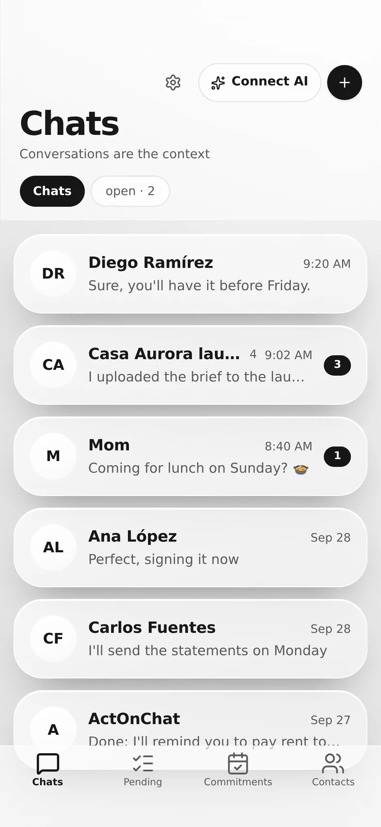 The ActOnChat app on a phone: Write like you always do