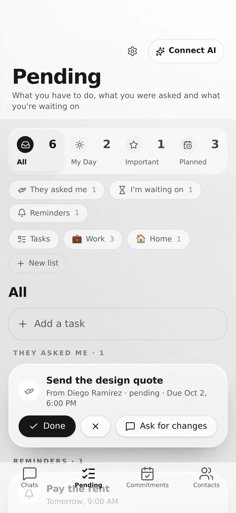 The ActOnChat app on a phone: Everything you owe, in one place